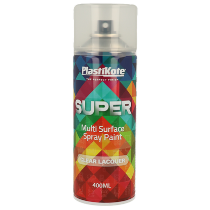 Plasti-Kote SUPER Interior and Exterior Spray 400ml CLEAR Lacquer.