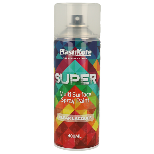 Plasti-Kote SUPER Interior and Exterior Spray 400ml CLEAR Lacquer.