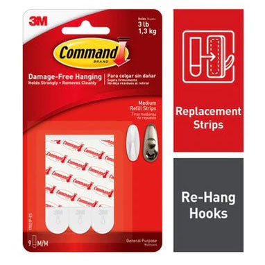 Command 17021P Mounting Refill Strips - Medium, White, 9Strips