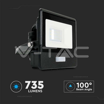 10W LED PIR Sensor Floodlight SAMSUNG Chip Black Body 6500K