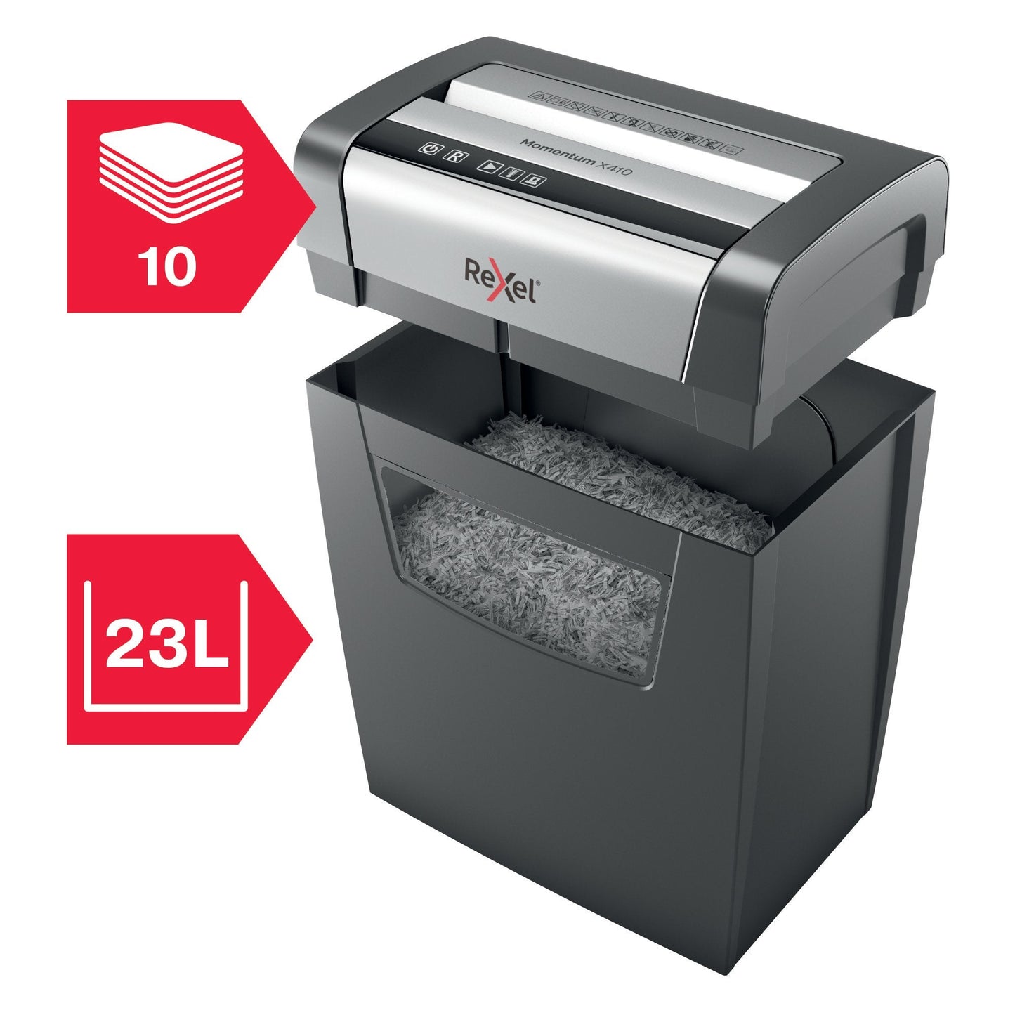 Rexel Momentum X410 Cross Cut Shredder 23 Litre 10 Sheet Black 2104571