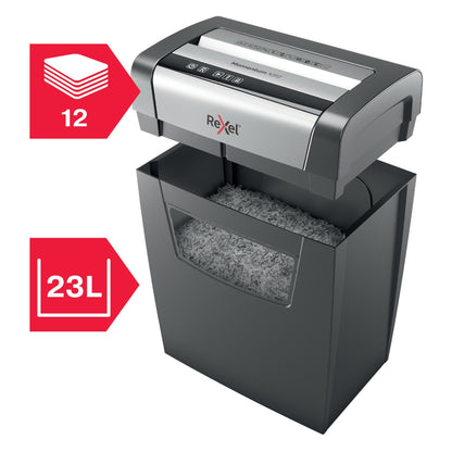 Rexel Momentum X312 Cross Cut Shredder 23 Litre 12 Sheet Black 2104572