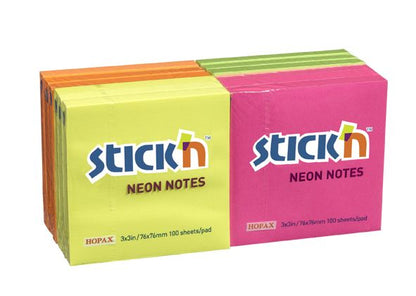 ValueX Stickn Notes 76x76mm 100 Sheets Neon Colours (Pack 12) 21332