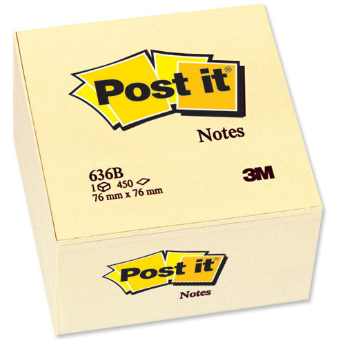 Post-it Note Cube Pad of 450 Sheets 76x76mm Yellow Ref 636-B