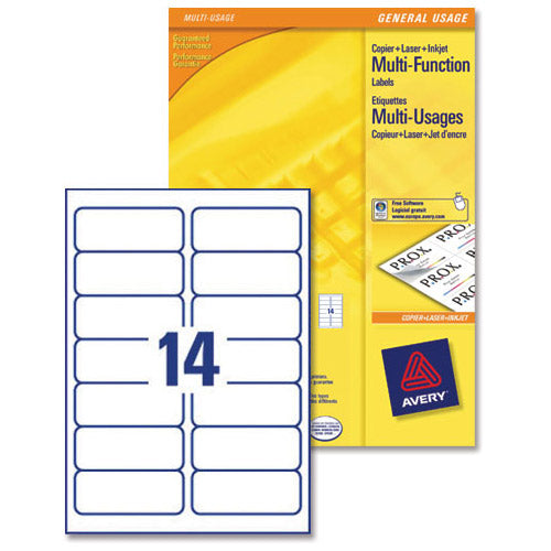 Avery White Multifunctional Labels 14 per Sheet 105x42.3mm White Ref 3653 [1400 Labels]