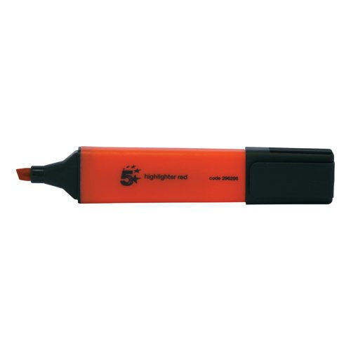5 Star Highlighter Chisel Tip 1-5mm Line Red (Pack of 12) 296298