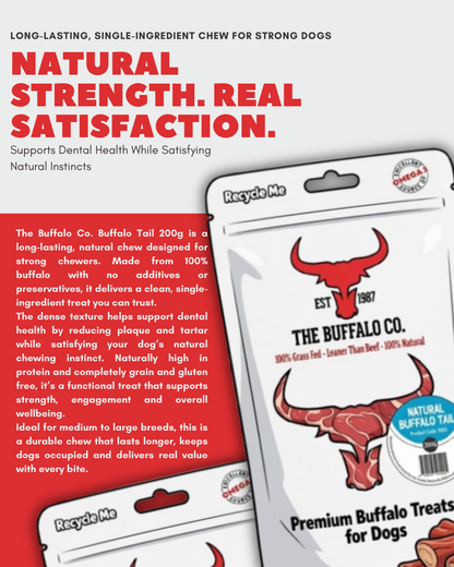 The Buffalo Co. Buffalo Tail for Dogs 200g | 100% Natural Grass-Fed Dog Treats | 1 x 200g