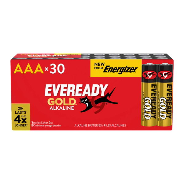 Eveready AAA Alkaline Gold | 4 x Extra Life | 30 Pack
