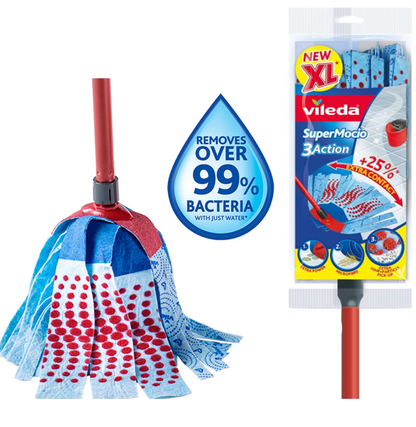 Vileda SuperMocio 3Action XL | Includes Mop Head & Handle | Machine Washable
