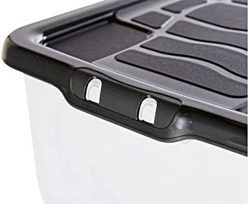 Strata Curve Clear Plastic Storage Box U/Bed 30 Litre (Black Lid)