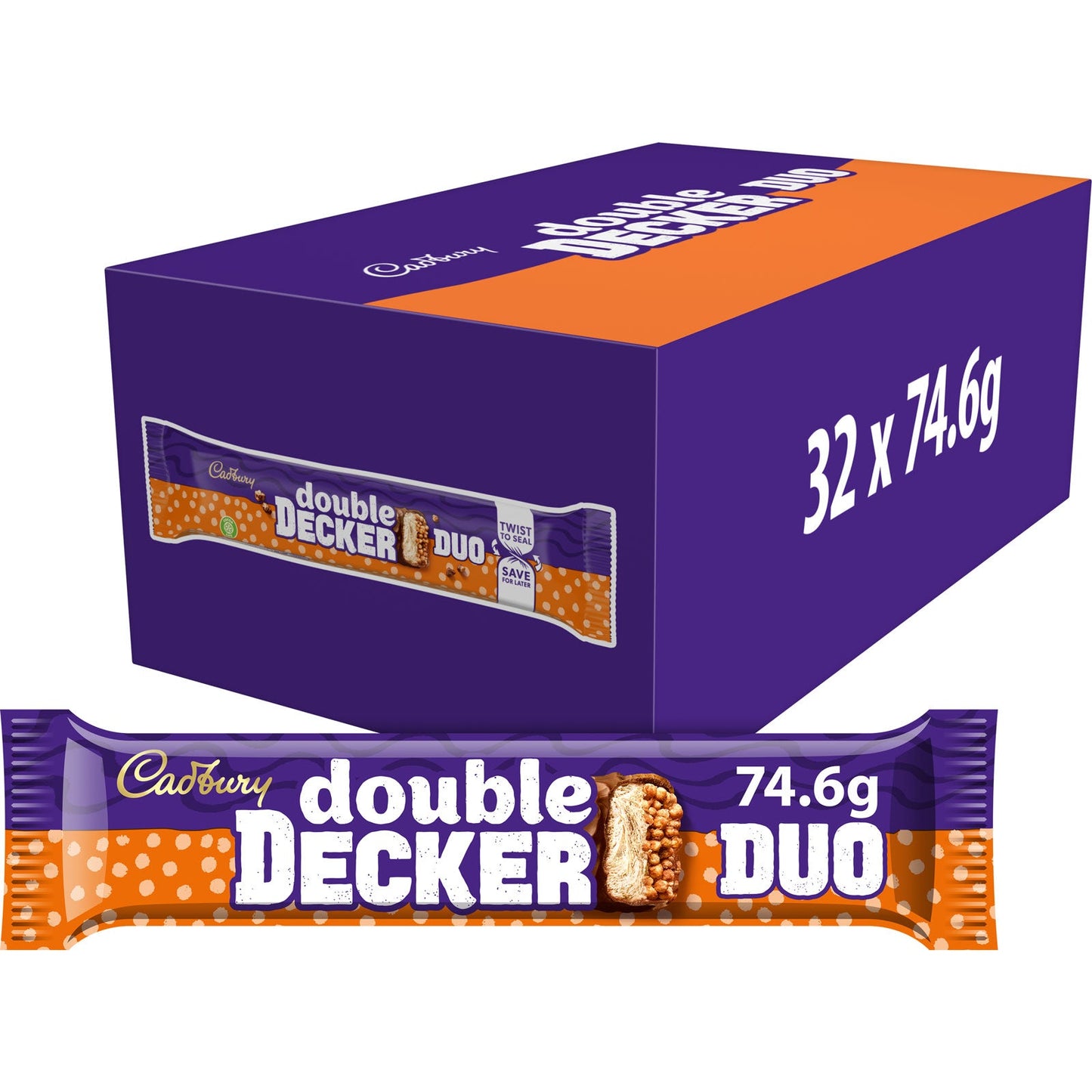 Cadbury Double Duo Decker Chocolate Bars - 74.6g (Box of 32)