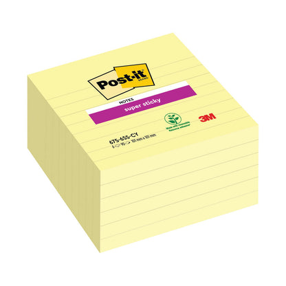 Post-It Super Sticky (101 x 101mm) Extra Large Lined Post-it Notes Canary Yellow (6 x 90 Sheets)