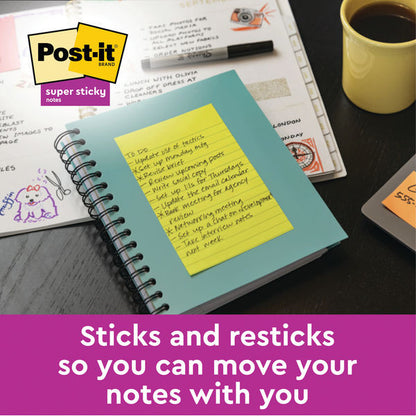 Post-It Super Sticky (101 x 101mm) Extra Large Lined Post-it Notes Canary Yellow (6 x 90 Sheets)