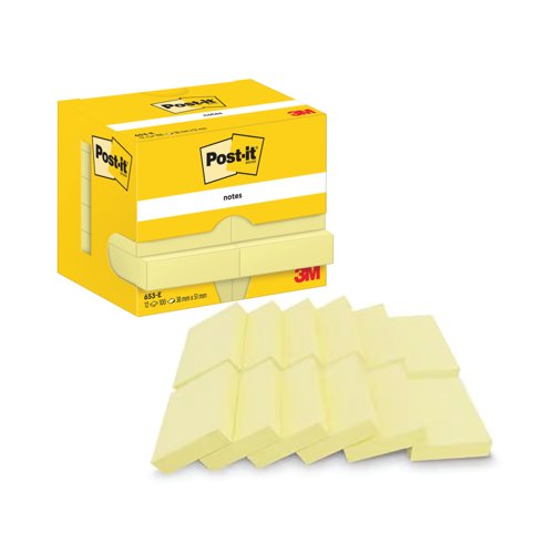 Post-it Notes 38x51mm 100 Sheets Canary Yellow (Pack of 12) 653-E