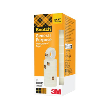 Scotch 508 Transparent Tape 15mmx33m (Pack of 10) 7100336226