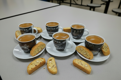 Fixtures Coffee Printed Design Espresso Cup & Saucer Set {12 Piece Set}
