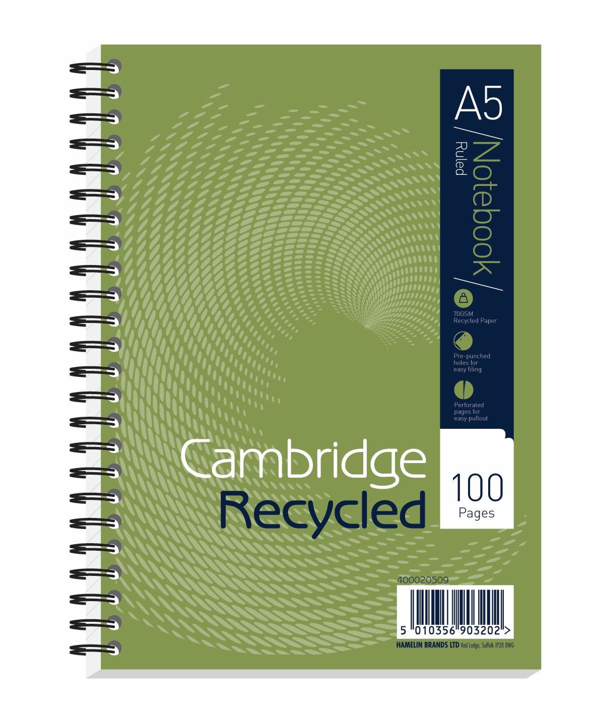Cambridge Recycled A5 Wirebound Card Cover Notebook 100 Pages (Pack 5) 400020509