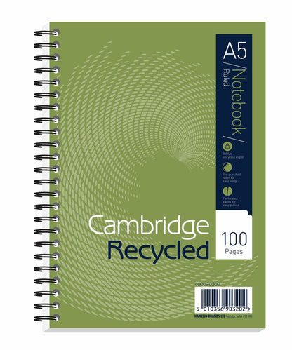 Cambridge Recycled A5 Wirebound Card Cover Notebook 100 Pages (Pack 5) 400020509