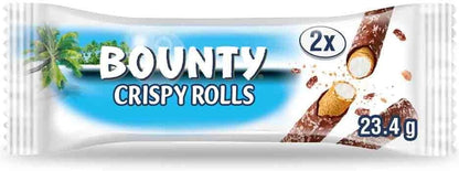 Bounty Crispy Rolls, Milk Chocolate, Coconut, Biscuit Snack bar, Single Pack 23.4 g (1 x 24 Bars)