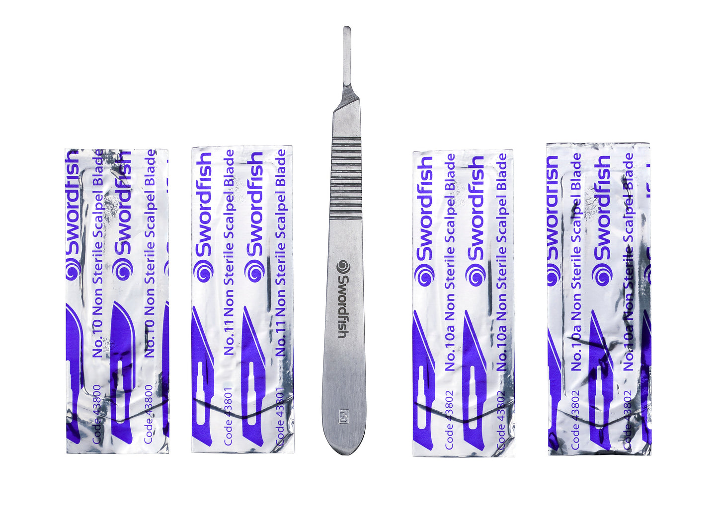 Swordfish Pro Scalpel No 3 Handle with 4 Blades Silver - 43110