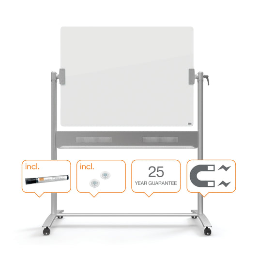 Nobo Mobile Magnetic Glass Whiteboard Brilliant White 1200x900mm 1903943