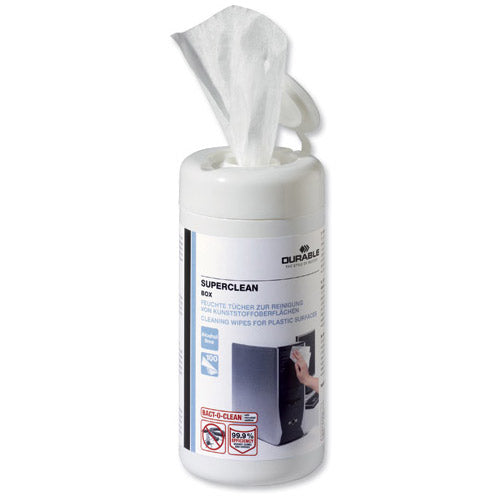 Durable Superclean Box Cleaning Wipes for Plastic Surfaces Alcohol Free (Pack of 100) 570802