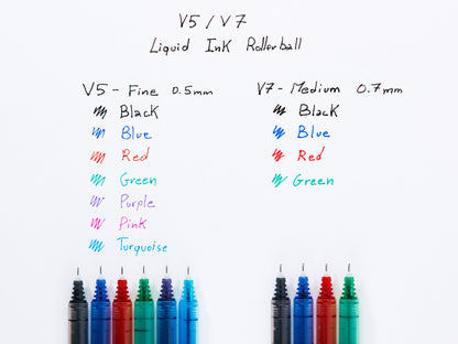 Pilot V5 Hi-Tecpoint Liquid Ink Rollerball Pen 0.5mm Tip 0.3mm Line Black (Pack 12) - 100101201