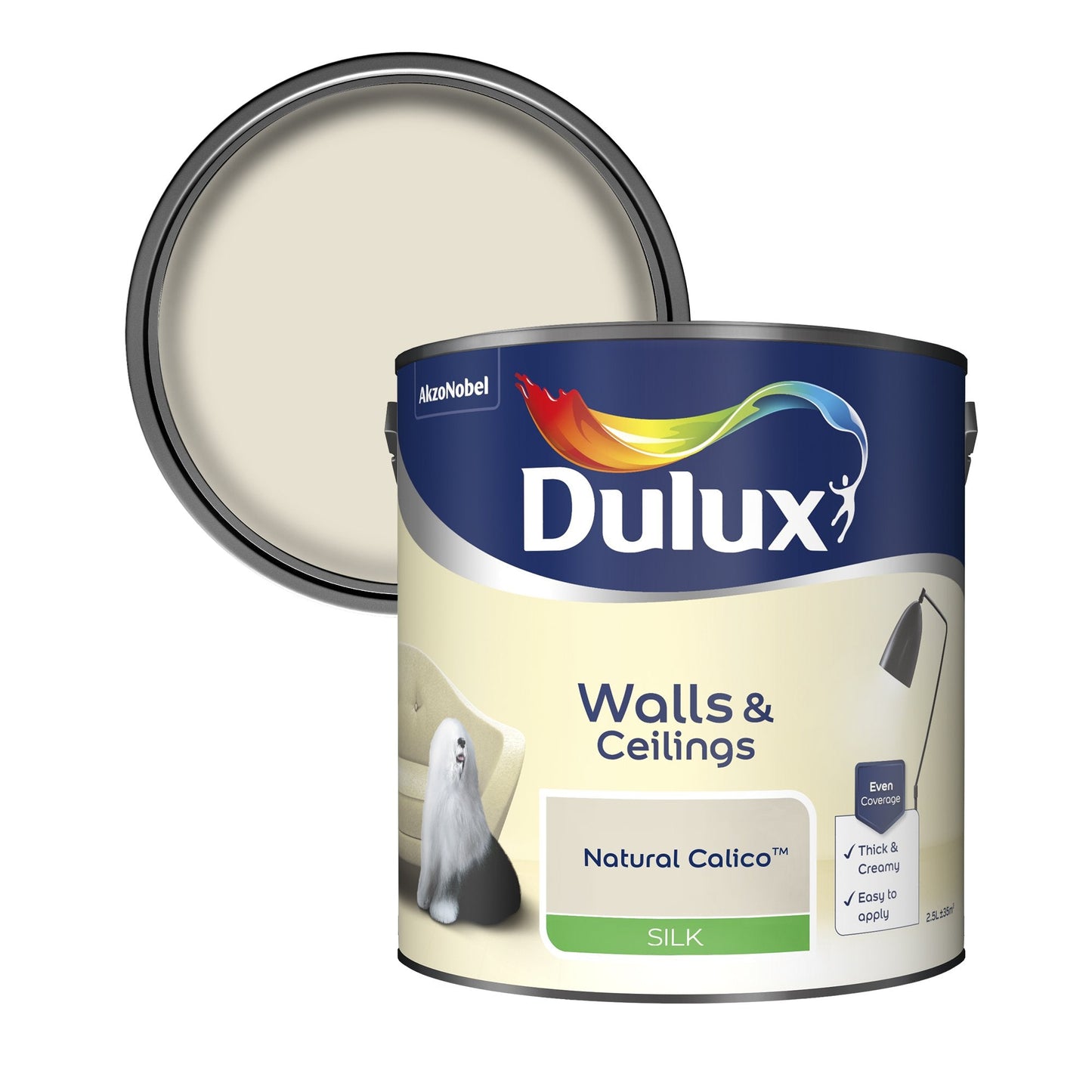 Dulux Silk Emulsion Paint For Walls And Ceilings - Natural Calico 2.5 Litres