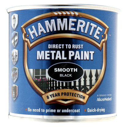 Hammerite Direct to Rust Metal Paint - Smooth Black Finish 2 x 250ml