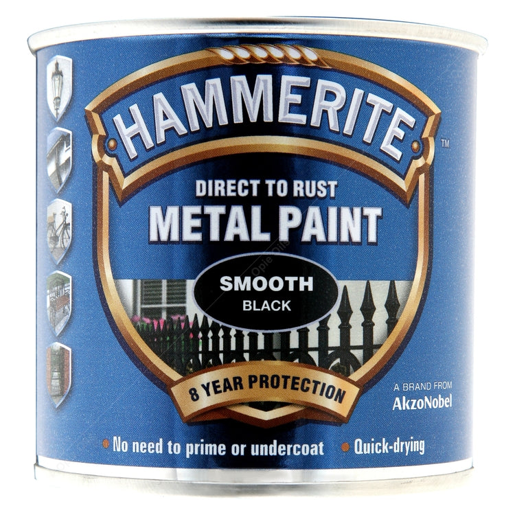 Hammerite Direct to Rust Metal Paint - Smooth Black Finish 250ml, 5084863
