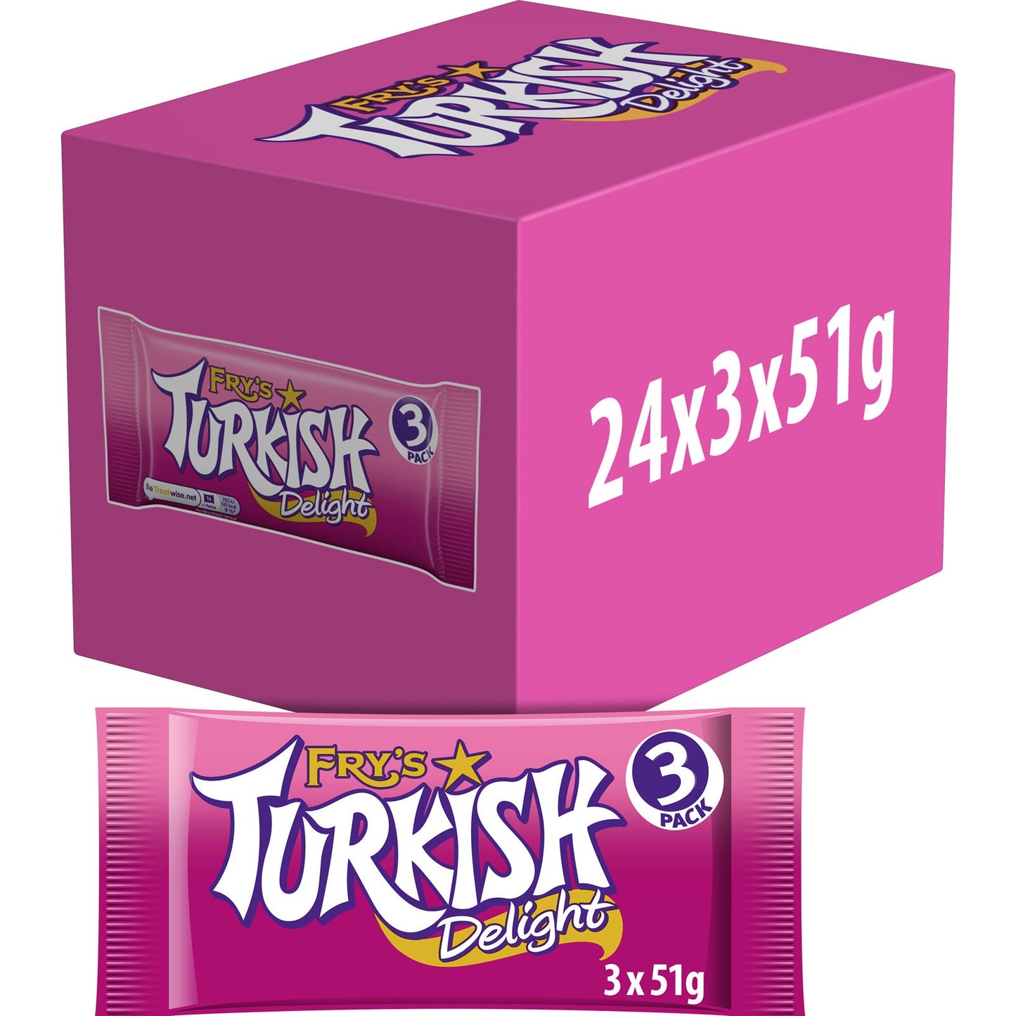 Fry's Turkish Delight | Classic Rose-Flavoured Chocolate Treats with Soft Jelly Centre | 24x3x51g