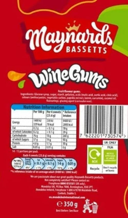 Maynards Bassetts Wine Gums Sweets Carton 3 x 350g