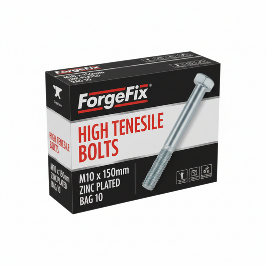 ForgeFix High Tensile Bolts | M10 x 150mm | Zinc Plated | Bag 10