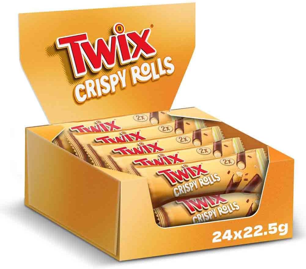 Twix Crispy Rolls, Milk Chocolate, Caramel & Biscuit Snack bar Single Pack 22.5g (24 Bars)