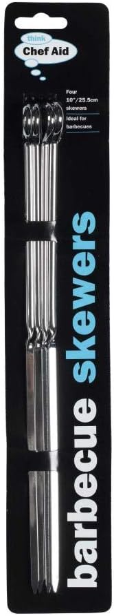Chef Aid 10 Inch Metal BBQ Skewers | Stainless Steel | 4 Pack