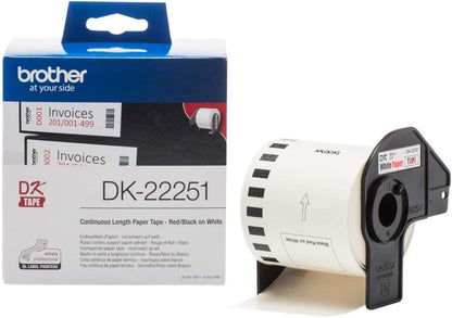 Brother DK-22251 Continuous Paper Tape Black/Red On White