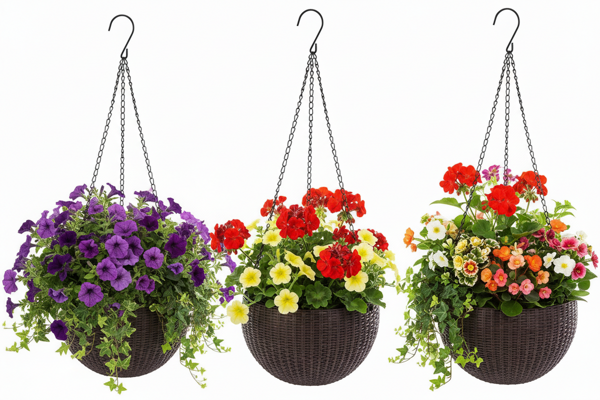 Fixtures Brown Rattan Effect Hanging Basket LARGE 25cm x 16cm