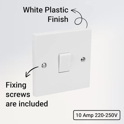 Dencon Electritcal Single Gang Light Switch | 1 Gang 2 Way | White Plastic 10A | 3 Pack Bundle