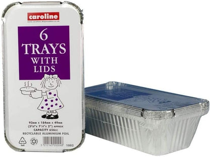 Caroline Foil Tray & Lid 23oz Pack 6's {6 - 144 Trays & Lids} (1002) - UK BUSINESS SUPPLIES