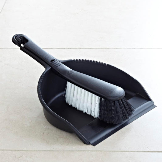 Addis Dustpan And Stiff Brush Set | Black | 22.5 x 31.5 x 11cm