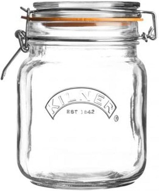 Kilner Storage Jar 1 Litre Square Glass Clip Top Preservation Storage Jar