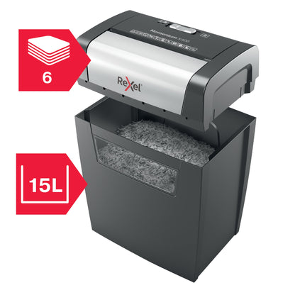 Rexel Momentum X406 Cross Cut Shredder 15 Litre 6 Sheet Black 2104569