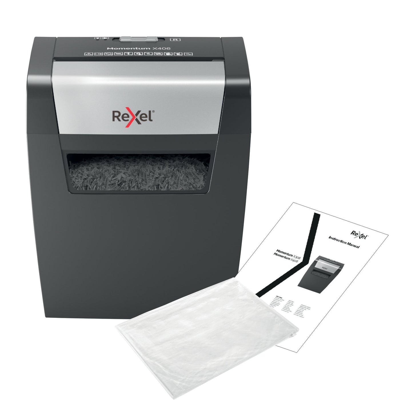 Rexel Momentum X406 Cross Cut Shredder 15 Litre 6 Sheet Black 2104569