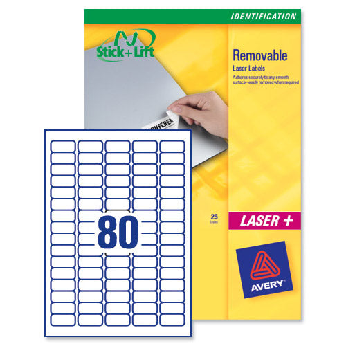 Avery Mini Labels Removable Laser 80 per Sheet 35.6x16.9mm White Ref L4732REV-25 [2000 Labels]
