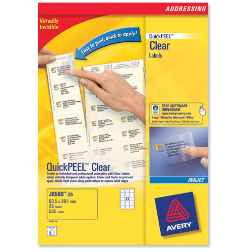 Avery Mini Labels Inkjet 65 per Sheet 38.1x21.2mm Clear Ref J8551-25 [1625 Labels]