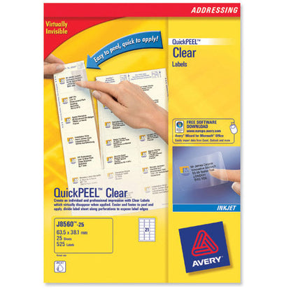 Avery Mini Labels Inkjet 65 per Sheet 38.1x21.2mm Clear Ref J8551-25 [1625 Labels]