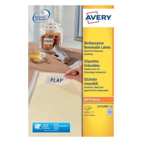 Avery Laser Mini Labels 25.4x10mm 189 per sheet White (Pack of 4725) L4731REV-25