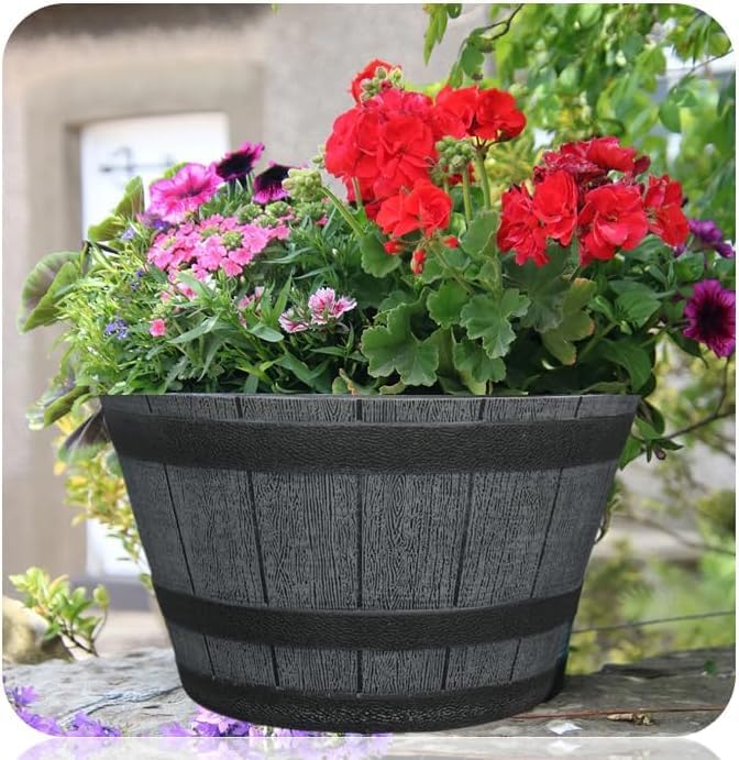 Fixtures Half Barrel Cask Grey 40cm x 27cm Medium Planter