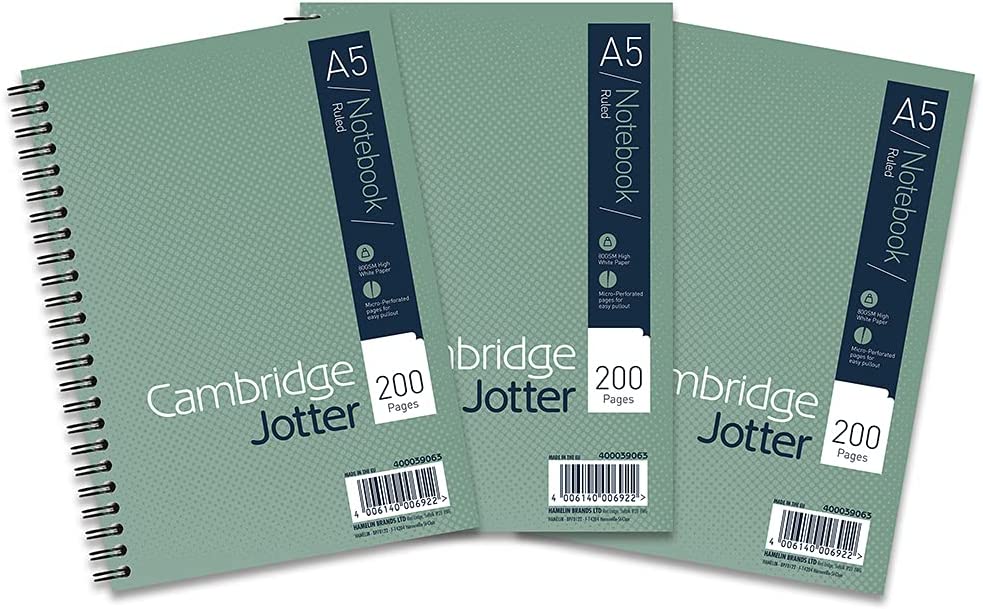 Cambridge Ruled Margin Wirebound Jotter Notebook 200 Pages A5 (Pack of 3) 400039063