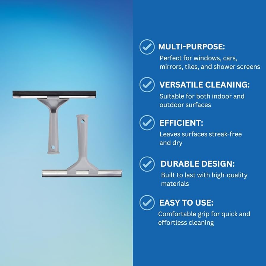 Elliott Multi-Purpose Window Squeegee 25Cm Rubber Squeegee With An Ergonomic Grey Handle.